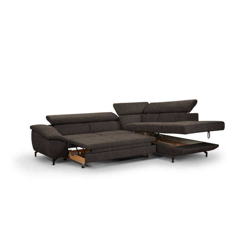Canapé d'angle pliable en forme de L avec un espace de rangement BRESCIA droit marron
