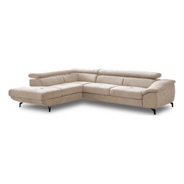 Canapé d'angle pliable en forme de L avec un espace de rangement BRESCIA gauche beige