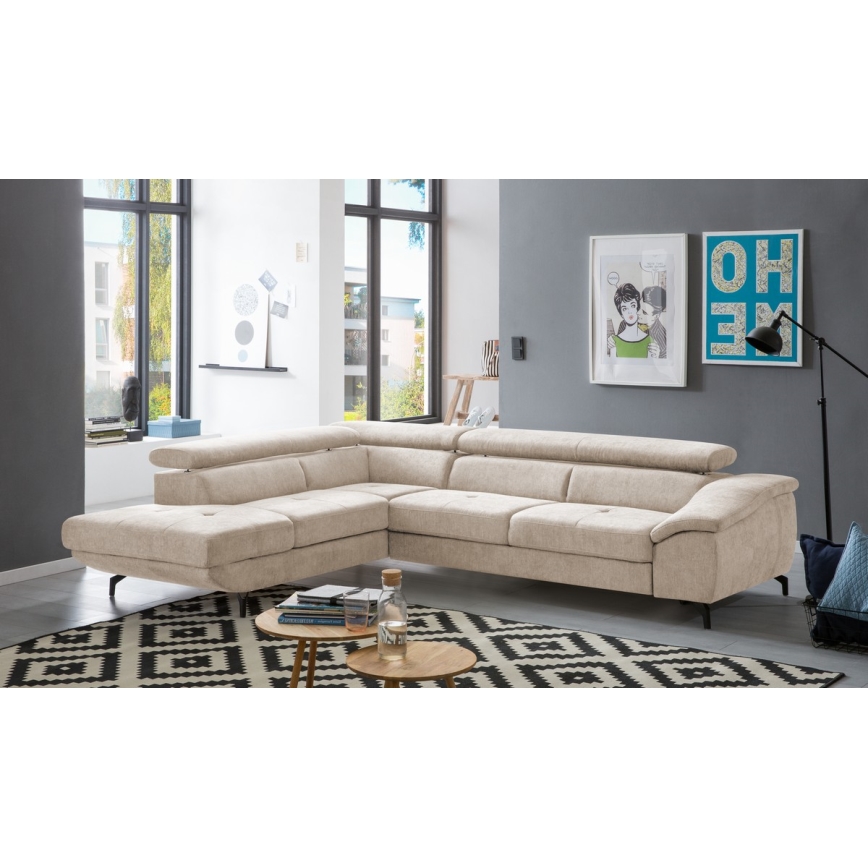 Canapé d'angle pliable en forme de L avec un espace de rangement BRESCIA gauche beige