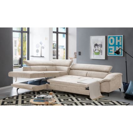 Canapé d'angle pliable en forme de L avec un espace de rangement BRESCIA gauche beige