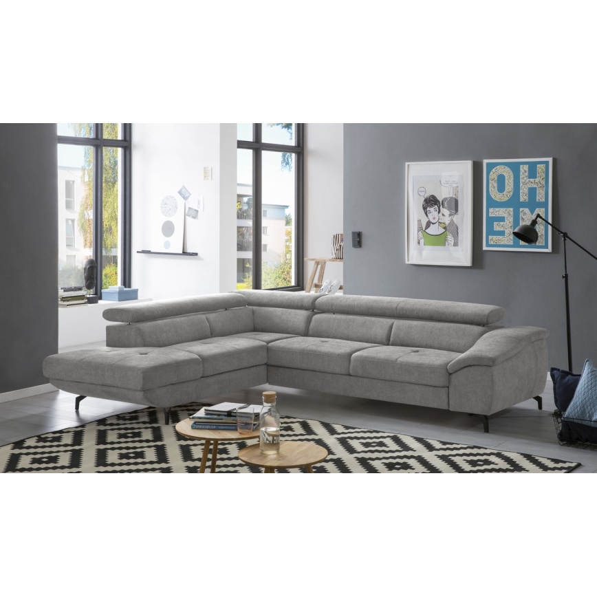 Canapé d'angle pliable en forme de L avec un espace de rangement BRESCIA gauche gris