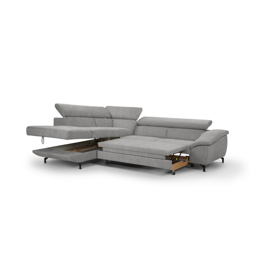 Canapé d'angle pliable en forme de L avec un espace de rangement BRESCIA gauche gris