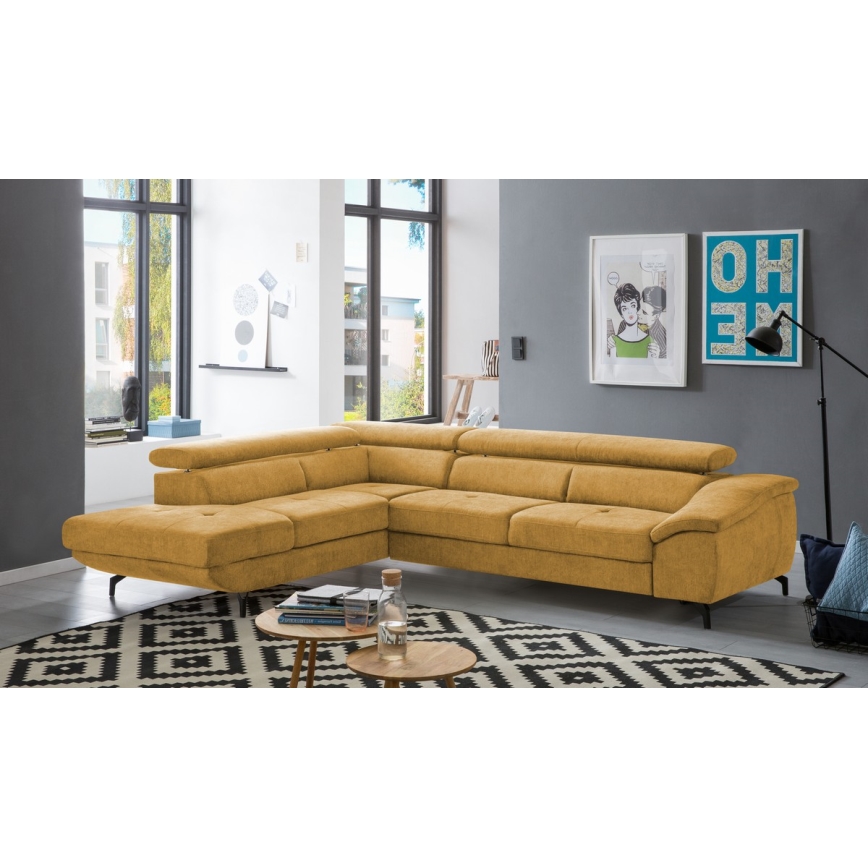 Canapé d'angle pliable en forme de L avec un espace de rangement BRESCIA gauche jaune