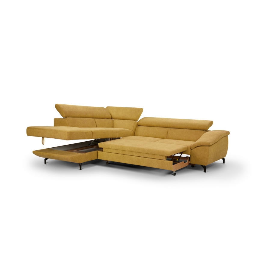 Canapé d'angle pliable en forme de L avec un espace de rangement BRESCIA gauche jaune