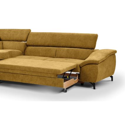 Canapé d'angle pliable en forme de L avec un espace de rangement BRESCIA gauche jaune