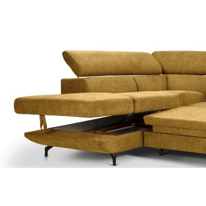 Canapé d'angle pliable en forme de L avec un espace de rangement BRESCIA gauche jaune