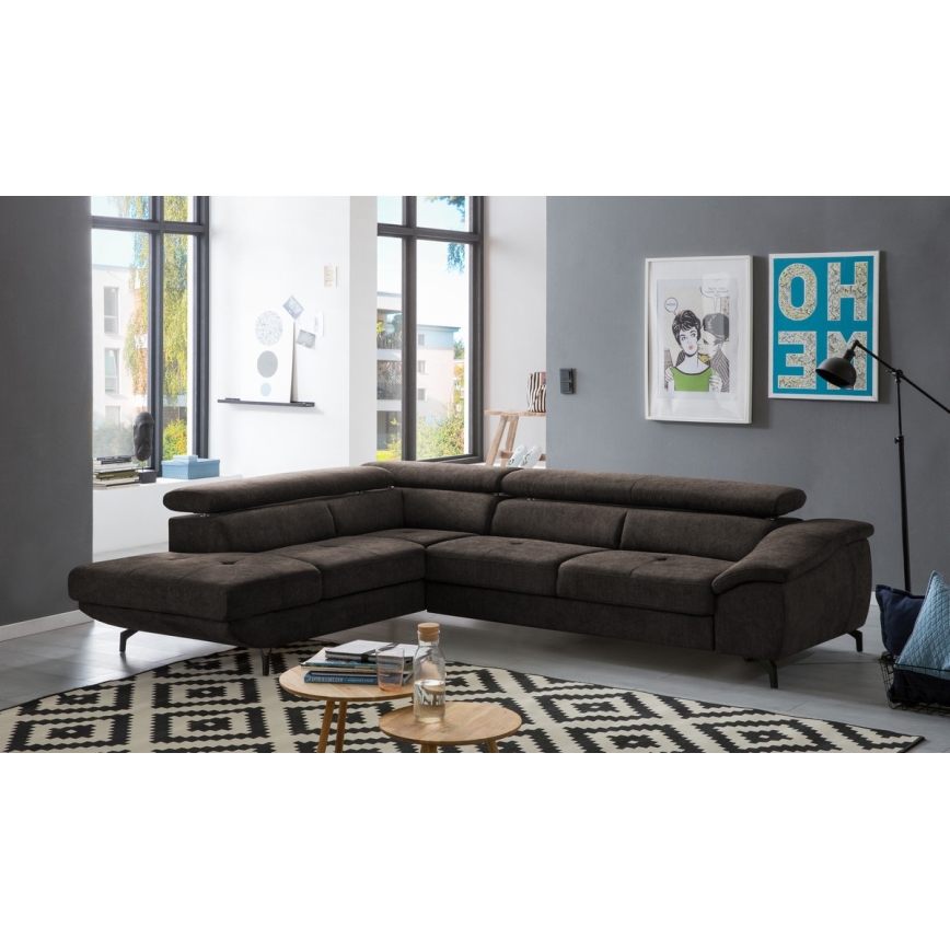 Canapé d'angle pliable en forme de L avec un espace de rangement BRESCIA gauche marron