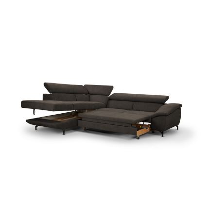 Canapé d'angle pliable en forme de L avec un espace de rangement BRESCIA gauche marron
