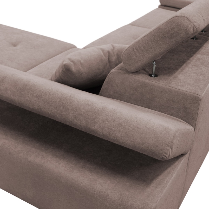Canapé d'angle pliable en forme de L avec un espace de rangement CASTELO droit rose