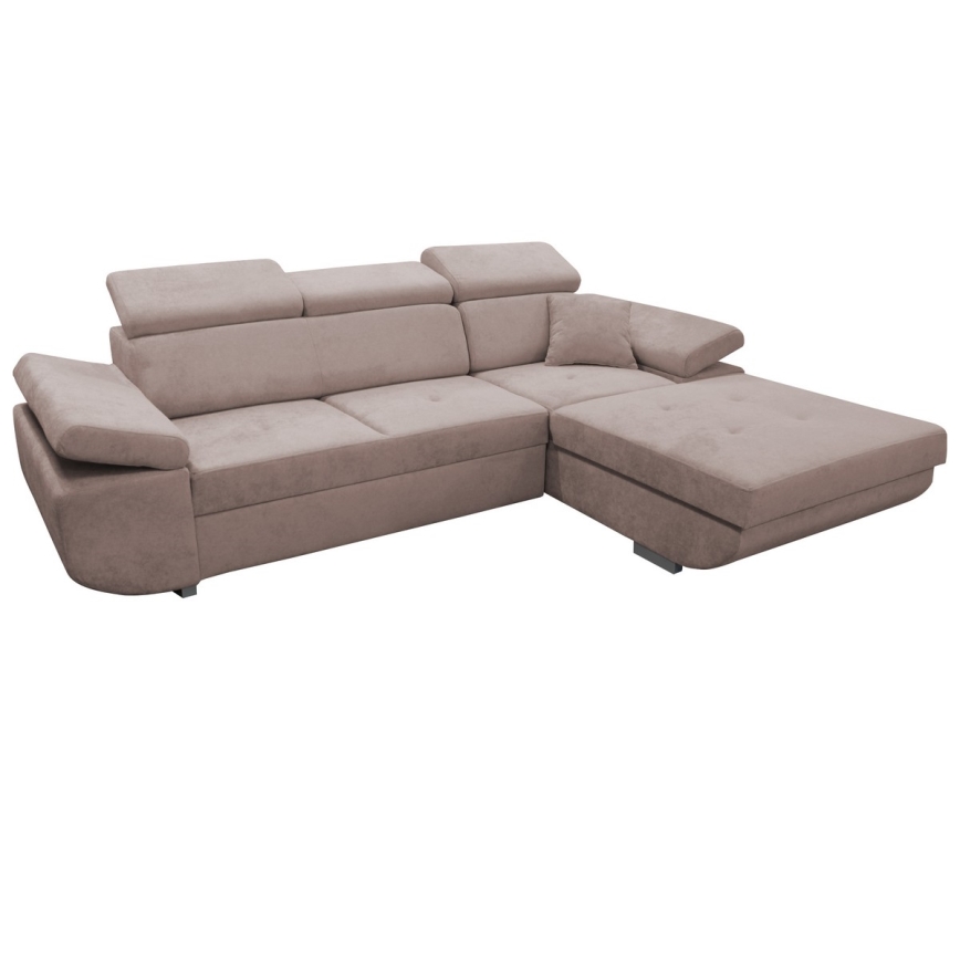 Canapé d'angle pliable en forme de L avec un espace de rangement CASTELO droit rose