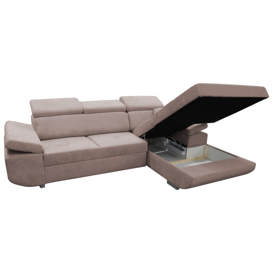 Canapé d'angle pliable en forme de L avec un espace de rangement CASTELO gauche rose