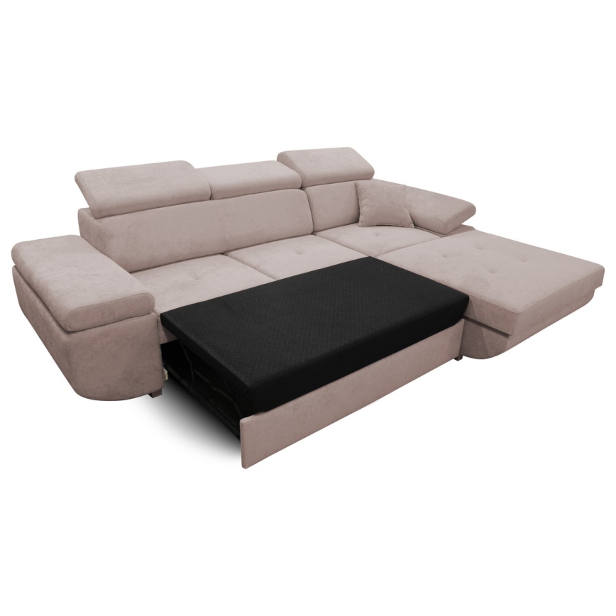 Canapé d'angle pliable en forme de L avec un espace de rangement CASTELO gauche rose