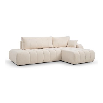 Canapé d'angle pliable en forme de L avec un espace de rangement DESIO droit beige