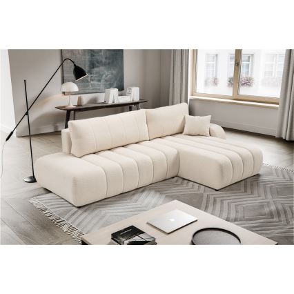 Canapé d'angle pliable en forme de L avec un espace de rangement DESIO droit beige