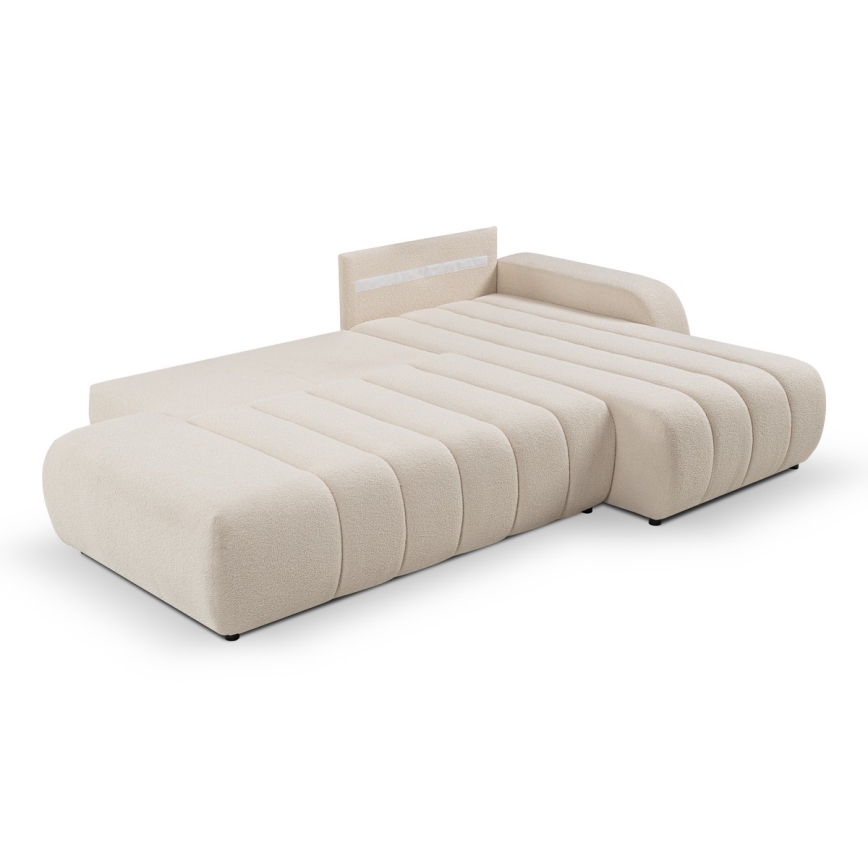 Canapé d'angle pliable en forme de L avec un espace de rangement DESIO droit beige