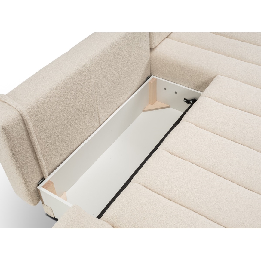 Canapé d'angle pliable en forme de L avec un espace de rangement DESIO droit beige