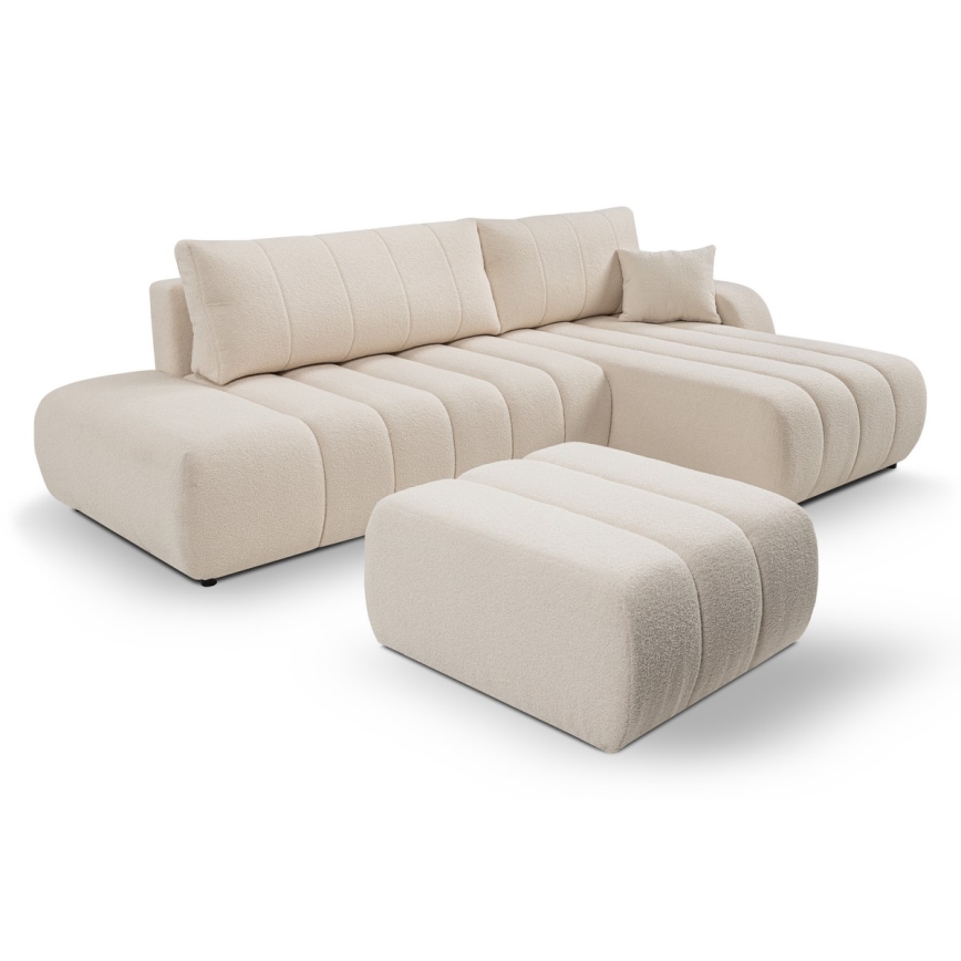 Canapé d'angle pliable en forme de L avec un espace de rangement DESIO droit beige