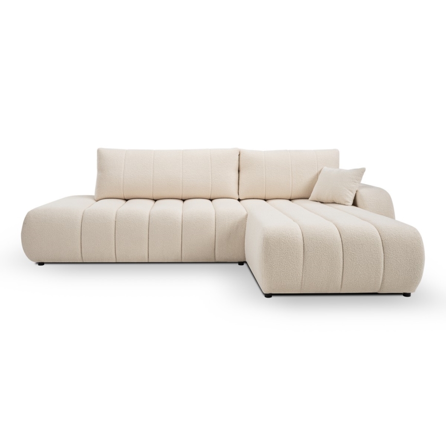 Canapé d'angle pliable en forme de L avec un espace de rangement DESIO droit beige