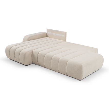 Canapé d'angle pliable en forme de L avec un espace de rangement DESIO gauche beige