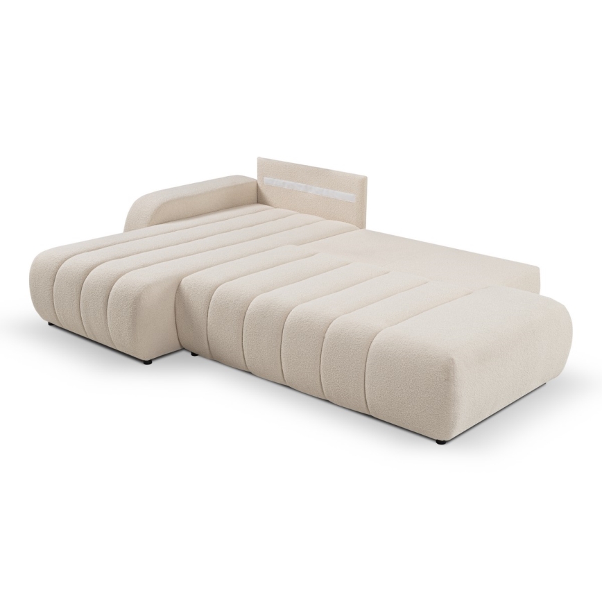 Canapé d'angle pliable en forme de L avec un espace de rangement DESIO gauche beige