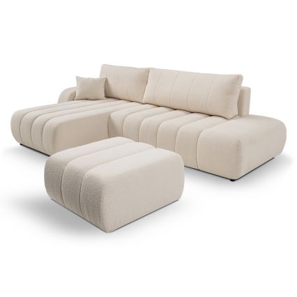Canapé d'angle pliable en forme de L avec un espace de rangement DESIO gauche beige