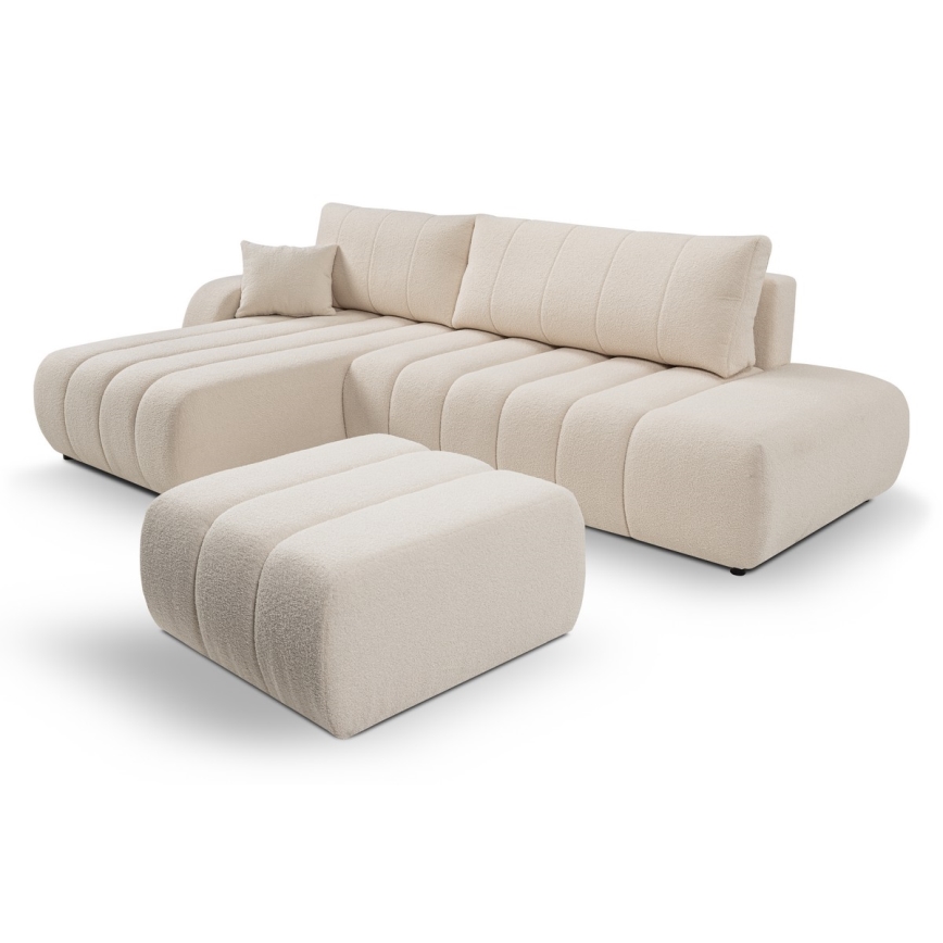 Canapé d'angle pliable en forme de L avec un espace de rangement DESIO gauche beige