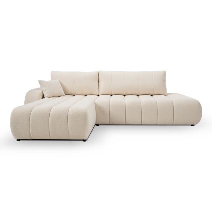 Canapé d'angle pliable en forme de L avec un espace de rangement DESIO gauche beige