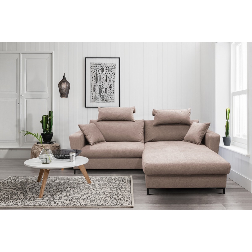 Canapé d'angle pliable en forme de L avec un espace de rangement HORTA droit rose