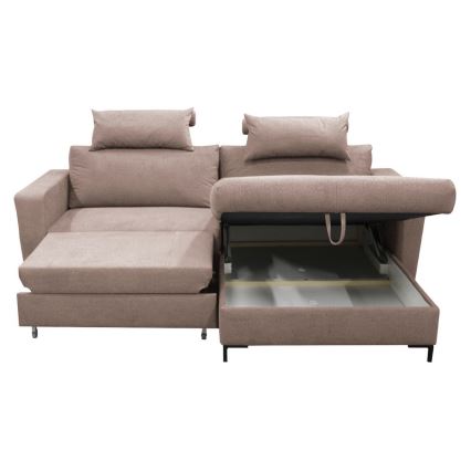Canapé d'angle pliable en forme de L avec un espace de rangement HORTA droit rose