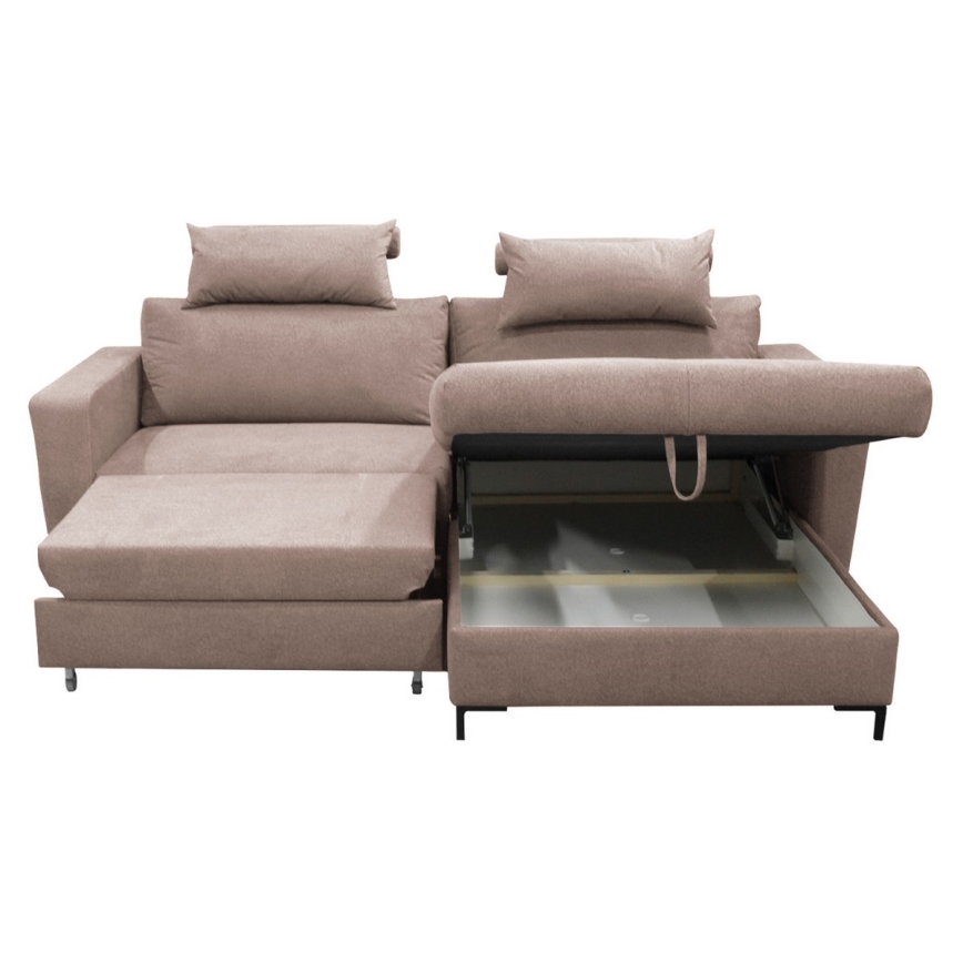 Canapé d'angle pliable en forme de L avec un espace de rangement HORTA droit rose
