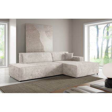 Canapé d'angle pliable en forme de L avec un espace de rangement TERAMO droit beige
