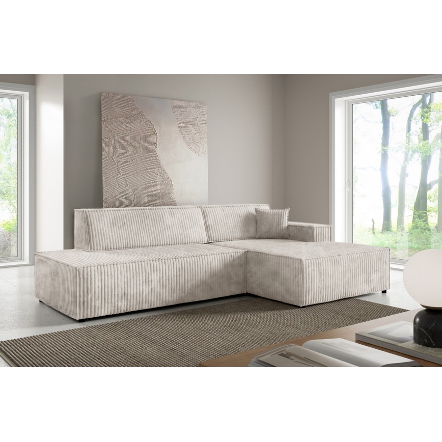Canapé d'angle pliable en forme de L avec un espace de rangement TERAMO droit beige