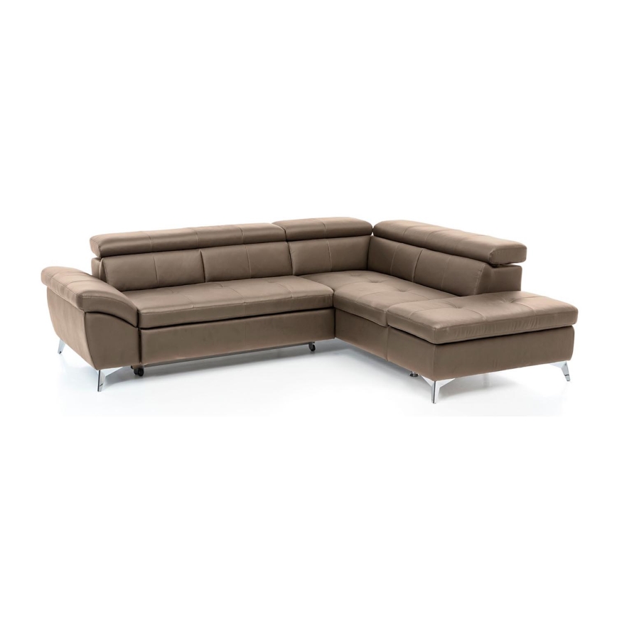 Canapé d'angle pliable en forme de L en cuir SALERNO II marron droit