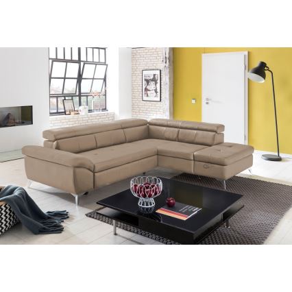 Canapé d'angle pliable en forme de L en cuir SALERNO II marron droit