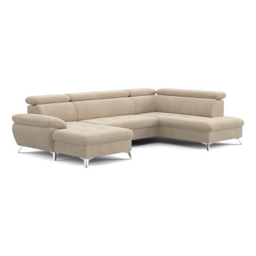 Canapé d'angle pliable en U avec un espace de rangement CATANIA droit beige
