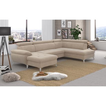 Canapé d'angle pliable en U avec un espace de rangement CATANIA droit beige