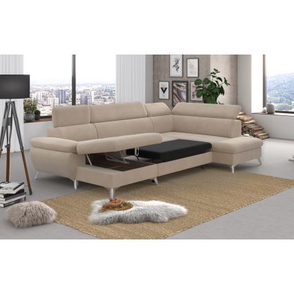 Canapé d'angle pliable en U avec un espace de rangement CATANIA droit beige