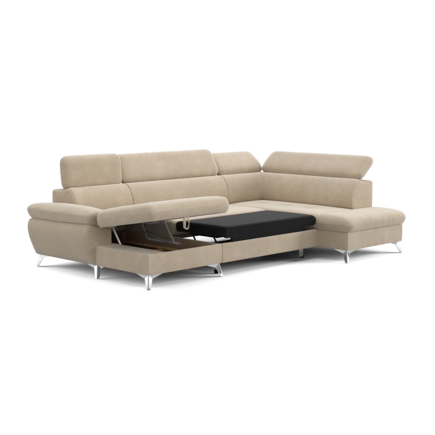 Canapé d'angle pliable en U avec un espace de rangement CATANIA droit beige