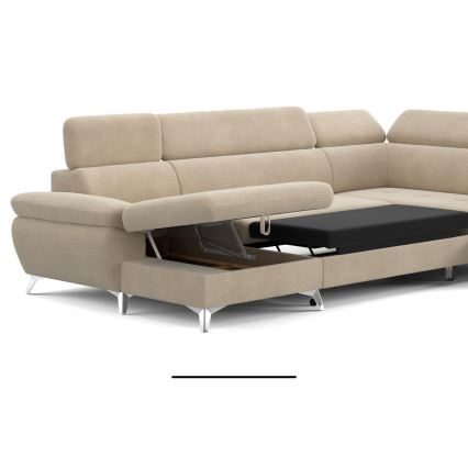 Canapé d'angle pliable en U avec un espace de rangement CATANIA droit beige