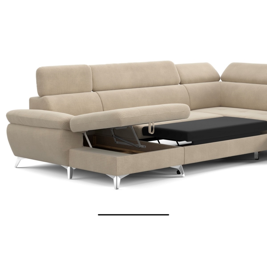 Canapé d'angle pliable en U avec un espace de rangement CATANIA droit beige