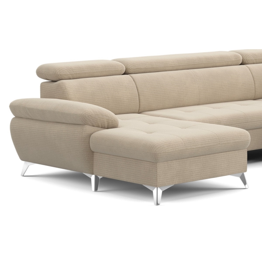 Canapé d'angle pliable en U avec un espace de rangement CATANIA droit beige