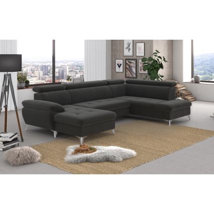 Canapé d'angle pliable en U avec un espace de rangement CATANIA droit graphite