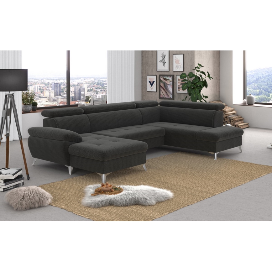 Canapé d'angle pliable en U avec un espace de rangement CATANIA droit graphite