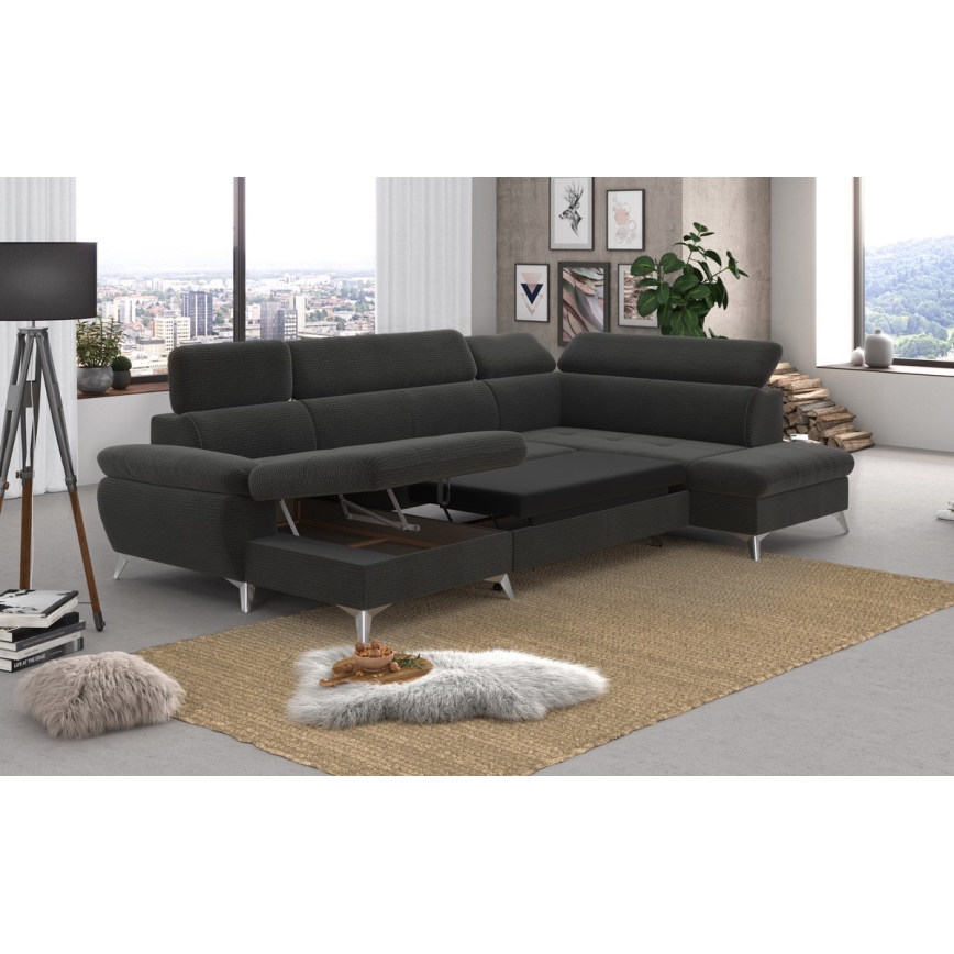 Canapé d'angle pliable en U avec un espace de rangement CATANIA droit graphite