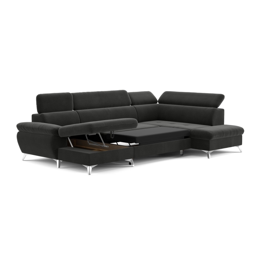 Canapé d'angle pliable en U avec un espace de rangement CATANIA droit graphite