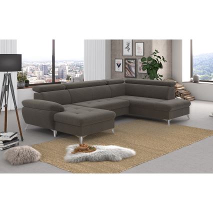 Canapé d'angle pliable en U avec un espace de rangement CATANIA droit marron