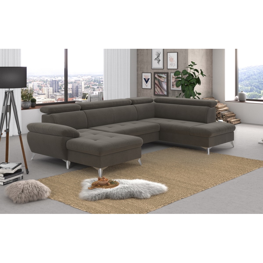 Canapé d'angle pliable en U avec un espace de rangement CATANIA droit marron