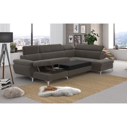 Canapé d'angle pliable en U avec un espace de rangement CATANIA droit marron