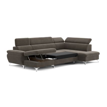 Canapé d'angle pliable en U avec un espace de rangement CATANIA droit marron