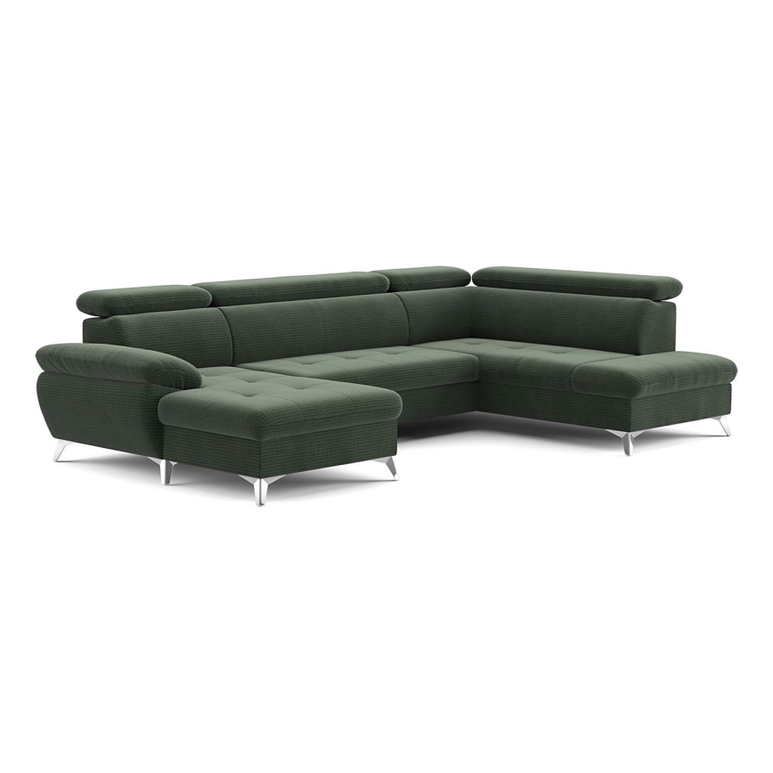 Canapé d'angle pliable en U avec un espace de rangement CATANIA droit vert